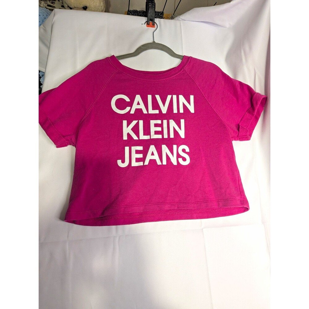 Calvin Klein Jeans Women’s S Pink Crew Neck Raglan Short Sleeve Logo T-Shirt